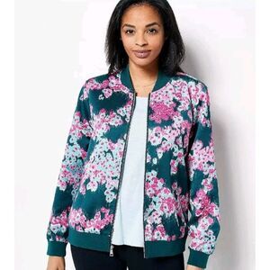 Jason Wu Abstract Floral‎ Bomber Jacket Teal Abstract Small S